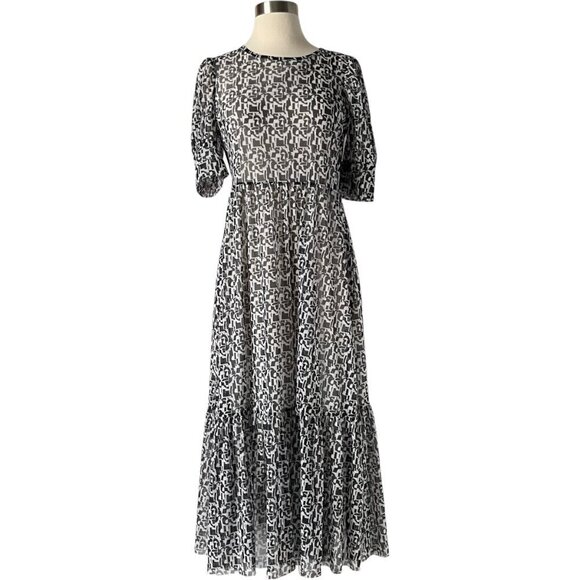 Baum Und Pferdgarten Jocelyn Black White Mesh Midi Dress Size S - Picture 3 of 9